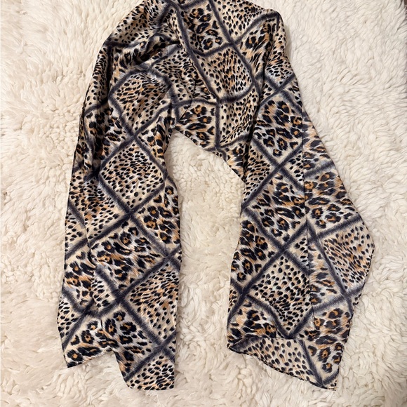 Accessories - Korean Silk Leopard Print Women's Scarf - Tan Black Cream
